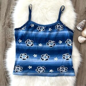 Vintage 90s Y2K blue Hawaiian floral print tank top 100% cotton small medium